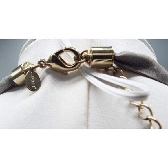 Chico's Disco Party Faux Pearl Embellished Beads Gray Ribbon Chain Long Necklace - Picture 4 of 6